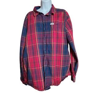 EUC Columbia Red And Navy Plaid Button Up Shirt Sz XL Regular Fit Long Sleeved